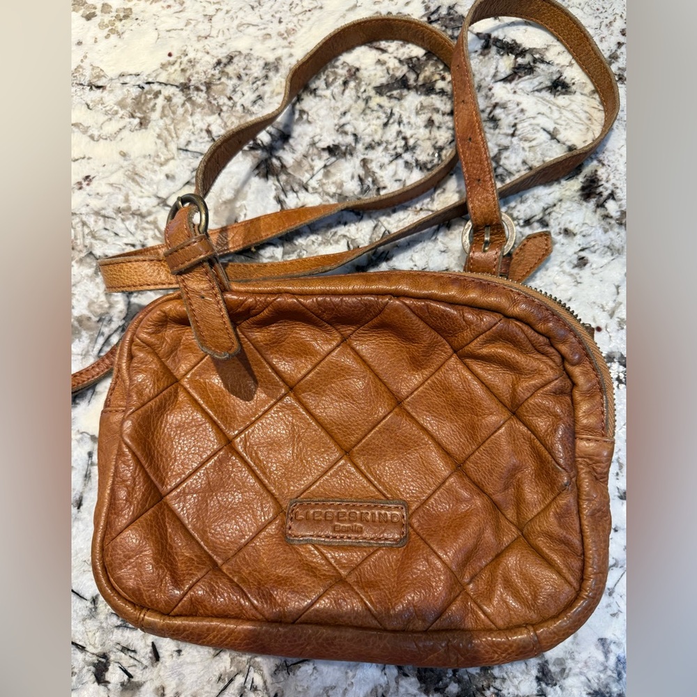 Liebeskind Quilted Leather Crossbody in Cognac Brown